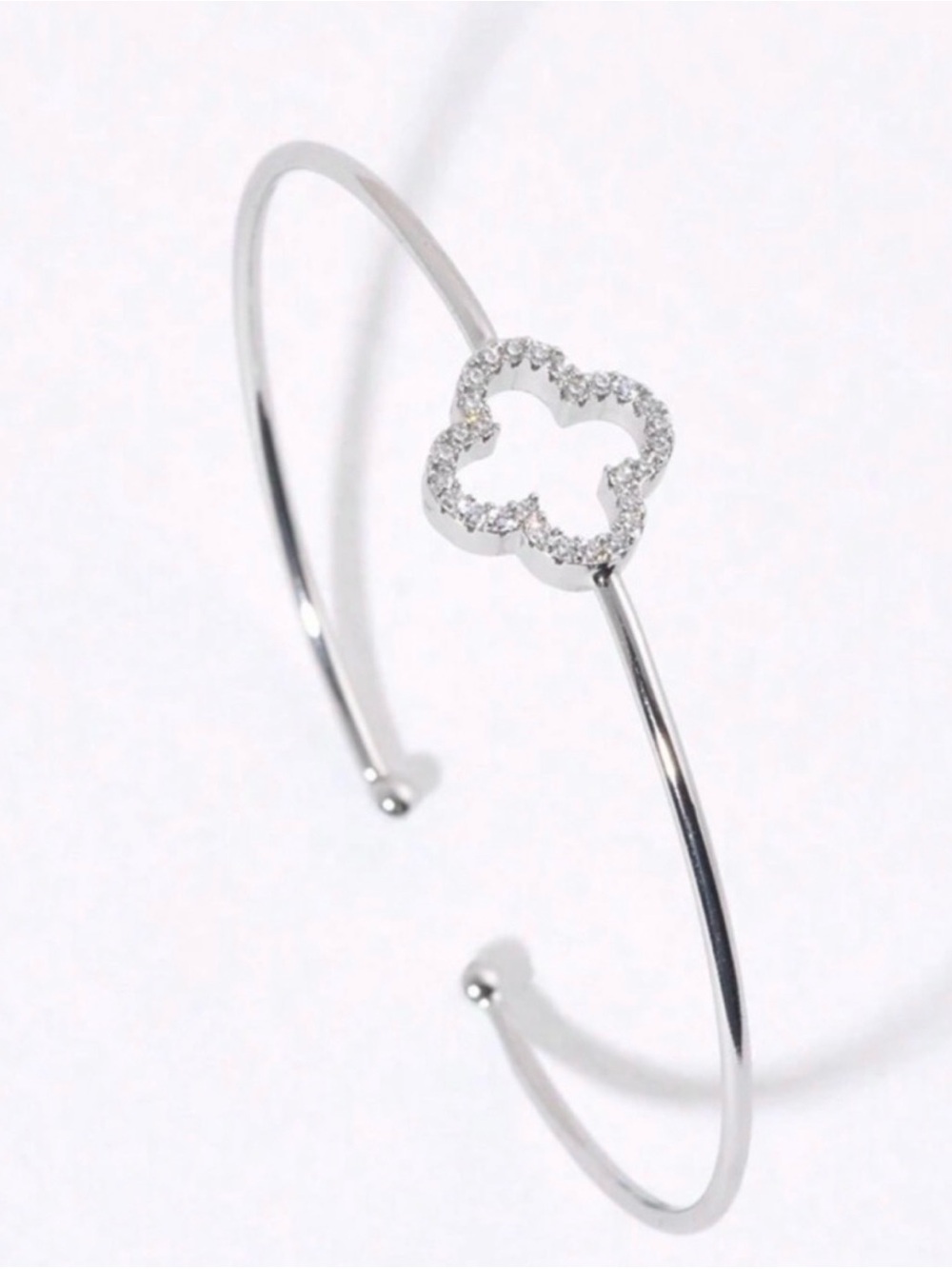 Silver Open Clover Cuff Bracelet